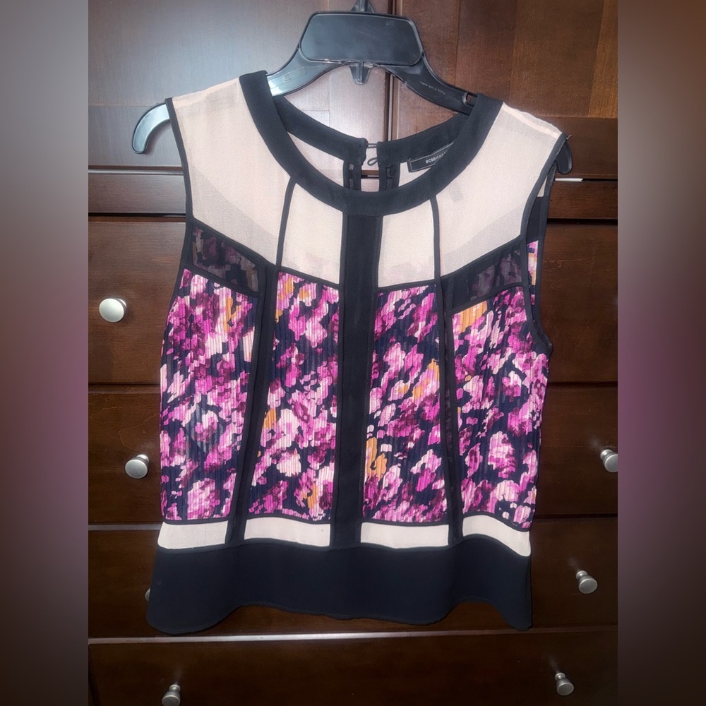 BCBGMaxAzria Pink and Black Floral Blouse